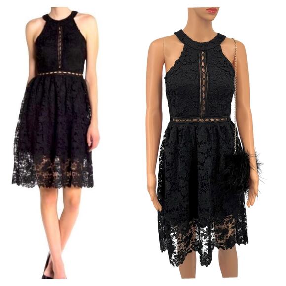 NWT Max + Ash Floral Lace Halter Neck Dress Size S Black Sleeveless Fit & Flare - Picture 1 of 15